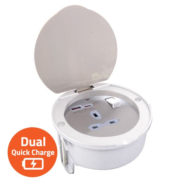 USB Power Station (Recessed Mount) – with 1 socket and Dual USB-A+C Quick Charger