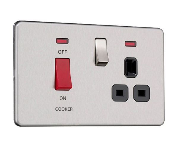 Flat Plate 45A DP Cooker Control Unit and 13A Single Socket with Neon