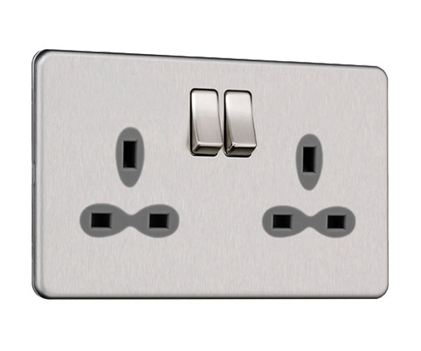 Slimline Screwless 2G DP Switched Double Socket