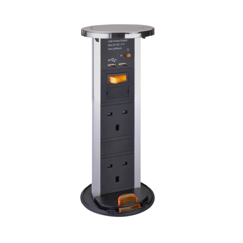 Power station with hanging tray – 2 x BS socket , 2 x USB charger, Bluetooth Audio
