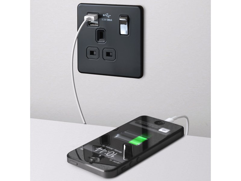 Flat Plate Screwless 2G Socket with Dual USB Charger (2.1A)