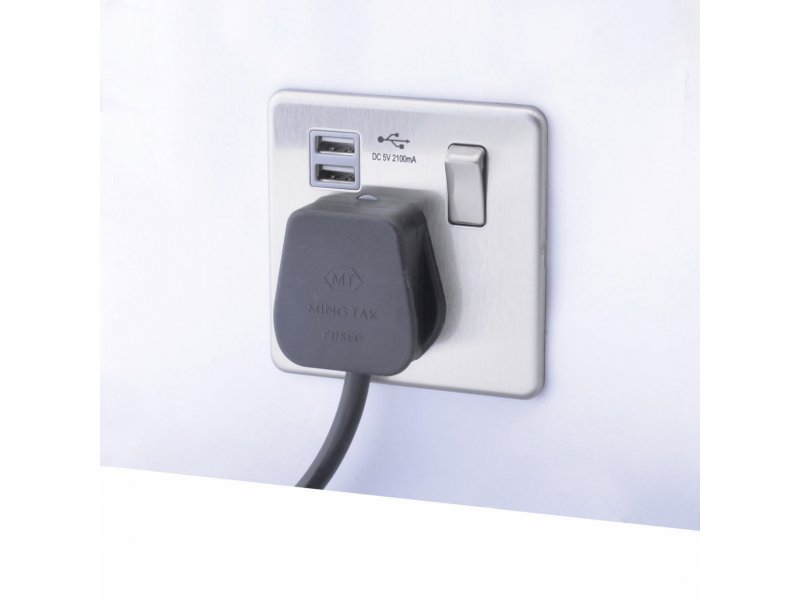 Slimline Screwless 1G Socket with Dual USB Charger (2.1A) (Pack of 3)