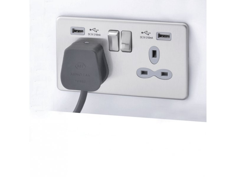 Slimline Screwless 2G Socket with Dual USB Charger (2.1A) (Pack of 5)