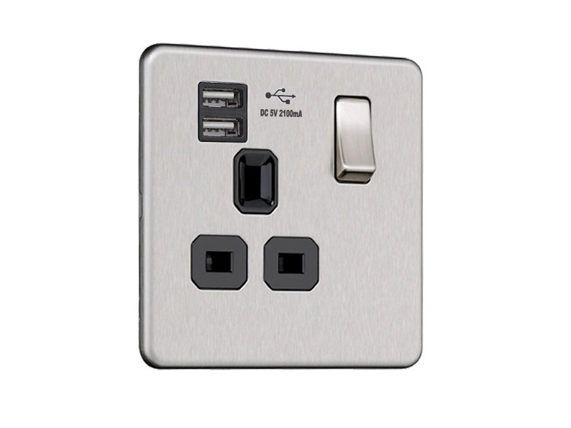 Flat Plate Screwless 1G Socket with Dual USB Charger (2.1A)