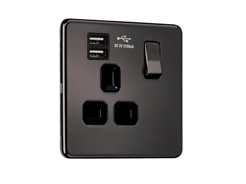 Flat Plate Screwless 1G Socket with Dual USB Charger (2.1A)