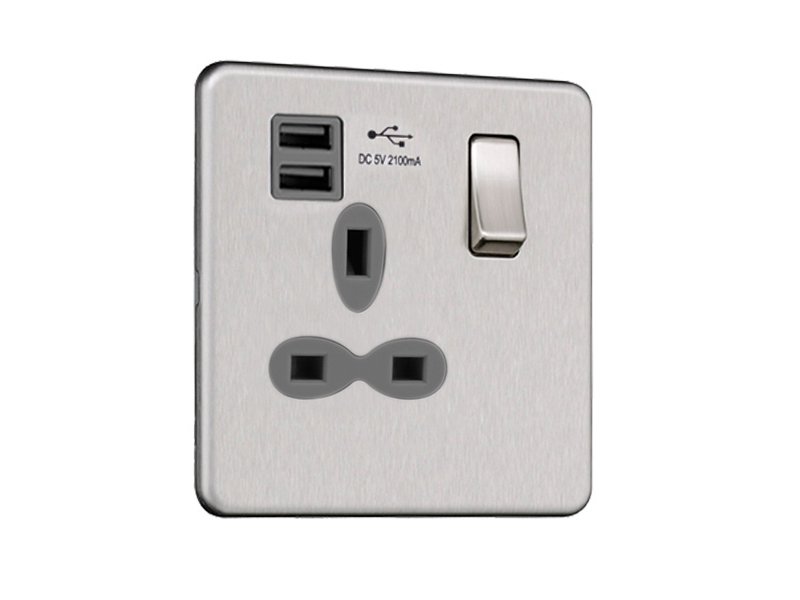 Slimline Screwless 1G Socket with Dual USB Charger (2.1A)