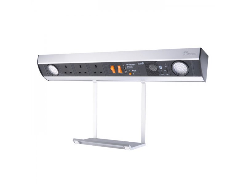 Power station with hanging tray – 3 x BS socket , 2 x USB charger, Bluetooth Audio, 2 x LED light