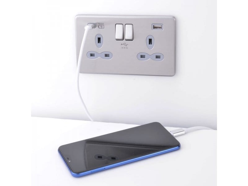 Slimline Screwless 2G Socket with Dual USB Charger (4A Type A + Type