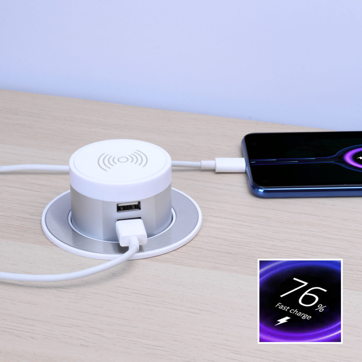 Wireless Pop Up Charger with 2 x USB-A Outlets (Single USB-A Quick Charger)