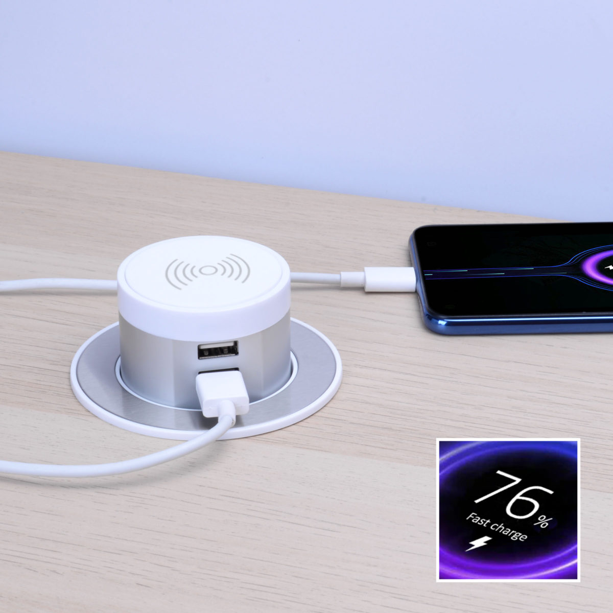 Wireless Pop Up Charger with Dual USB-A Outlets (Single USB-A Quick Charger)