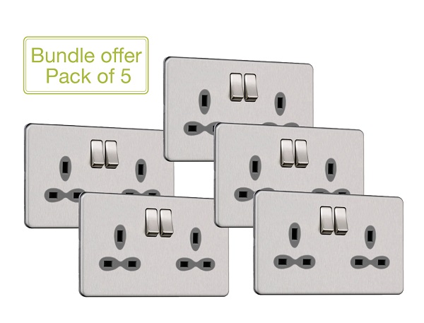 Slimline Screwless 2G DP Switched Double Socket (Pack of 5)