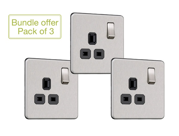 Slimline Screwless 1G Socket with Dual USB Charger (2.1A) (Pack of 3)