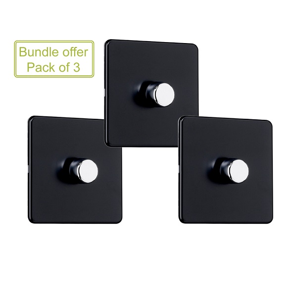 Flat Plate Screwless 2G 2 way 200W Universal LED Dimmer Switch (Trailing Edge) (Pack of 3)