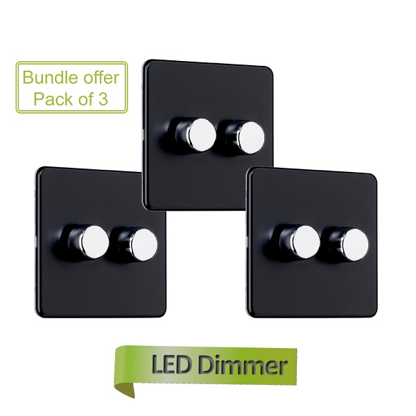 Flat Plate Screwless 2G 2 way 200W Universal LED Dimmer Switch (Trailing Edge) (Pack of 3)