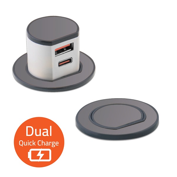 Miniature Pop-up Dual USB-A+C Quick charger