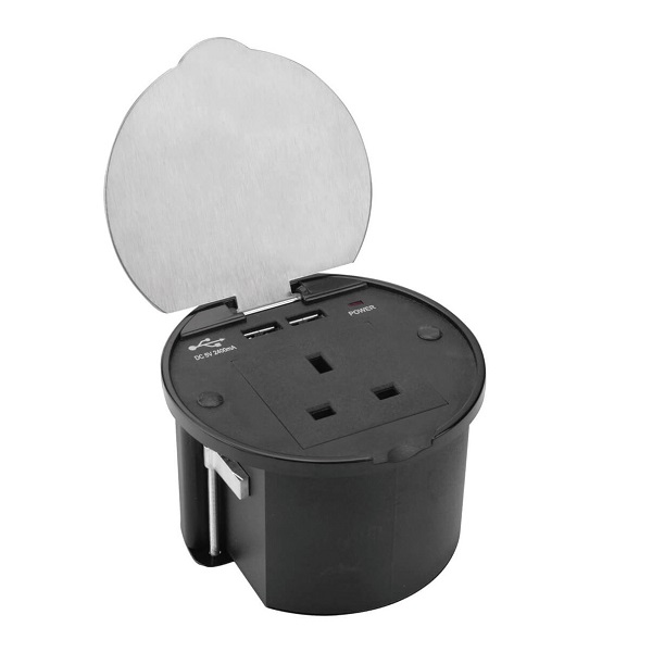 Waterproofed Desktop Power Station (recessed mount) 1 socket with Dual USB-A Charger