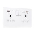 Slimline Screwless 13A 2G Socket with USB 2400mA & charging indicator