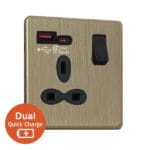 Slimline Screwless 1G Socket with Dual USB Quick Charger (4A – Type A + Type C)