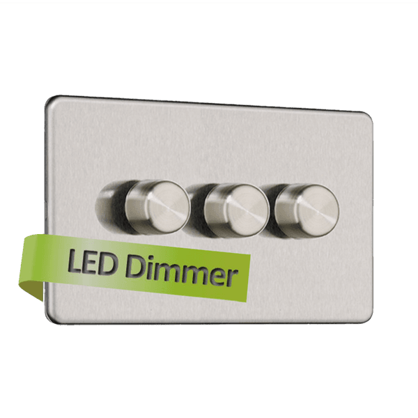 Slimline Screwless 3G 2 way 200W Intelligent LED Dimmer Switch (Compatible with Leading or Trailing edge)